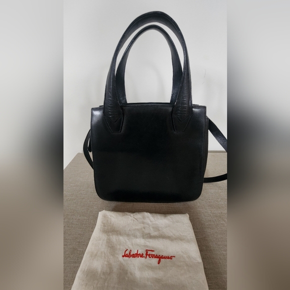 Salvatore Ferragamo Vintage Black Satchel with Gold Accents - Picture 2 of 16